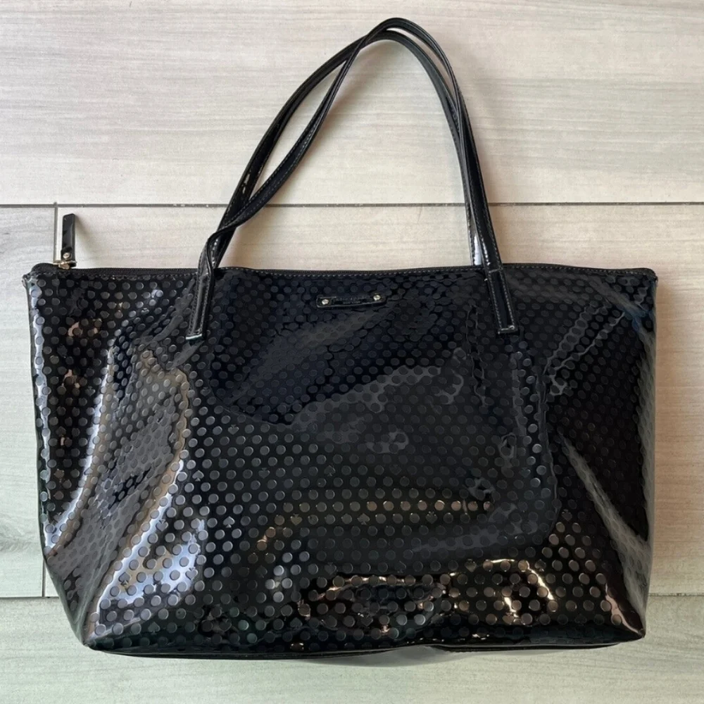 Kate Spade Denim Blue Pebbled Leather Zip Tote Shoulder Bag